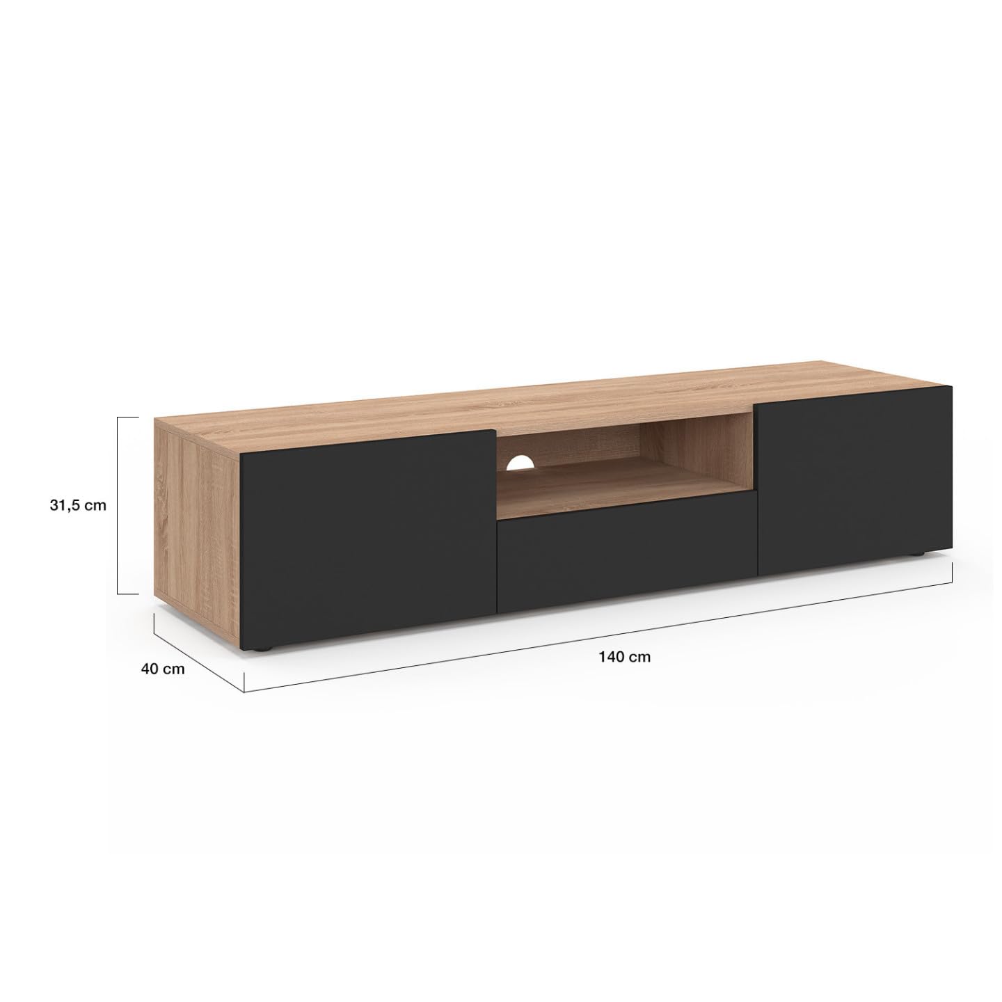 IDMarket - Meuble TV 140 cm ELI Bois façon hêtre Portes Noires