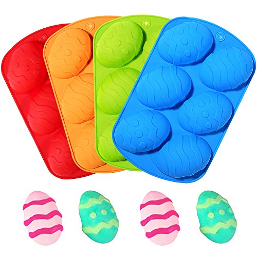 Easter Egg Shaped Silicone Cake Mold Easter Bunny Cake Baking Molds 6-Cavity Chocolate Cook Trays for Chocolate, Candy, Baking Muffin, Cupcake, Jello, Soap, Bath Bomb, Ice Cube (4Packs)