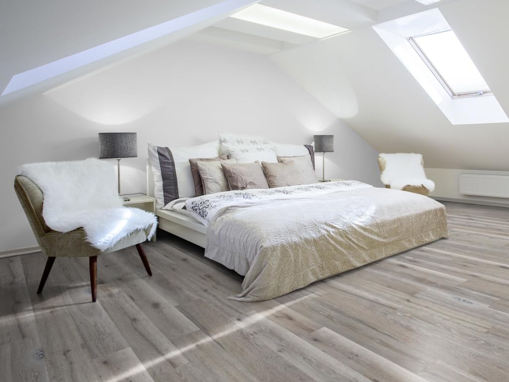 Grau 7,5 mm Korkboden DESIGNTrend Eiche Greystone, Kork Naturboden Holzoptik Landhausdiele, Korkfliesen Korkparkett | 1 Stk. ca. 2,03 m², 116.4 x 19.4 x 0.85 cm