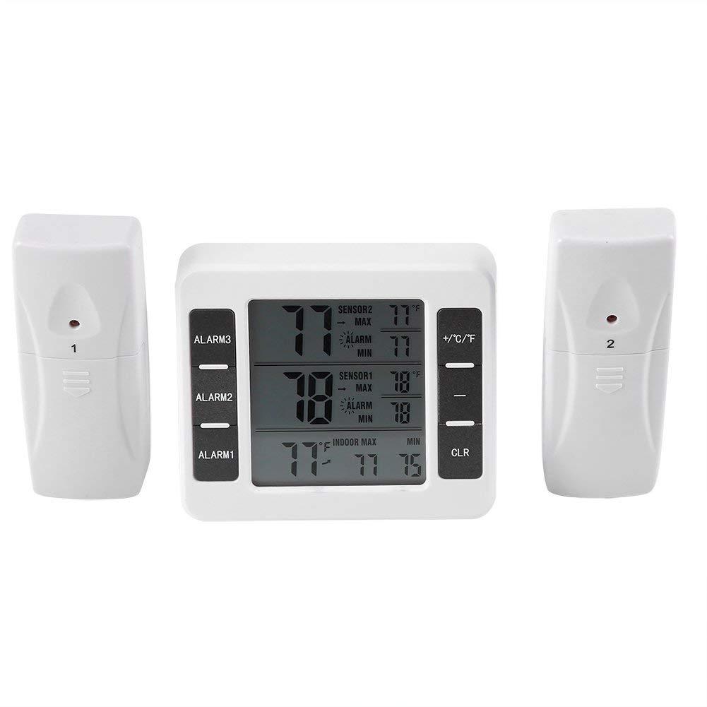 Thermomètre numérique pour réfrigérateur avec alarme et 2 capteurs sans fil