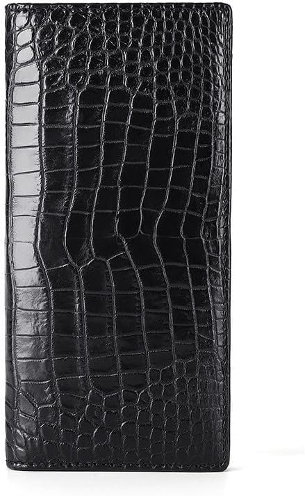Real Crocodile Leather Men's Long Wallet Luxury Alligator Skin Genuine Leather Purses for Men (Black)