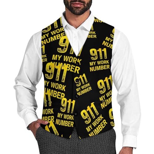 911 Dispatcher Work Number Novelty Men's Suit Vest Funny Formal Dress Vests Business Waistcoat