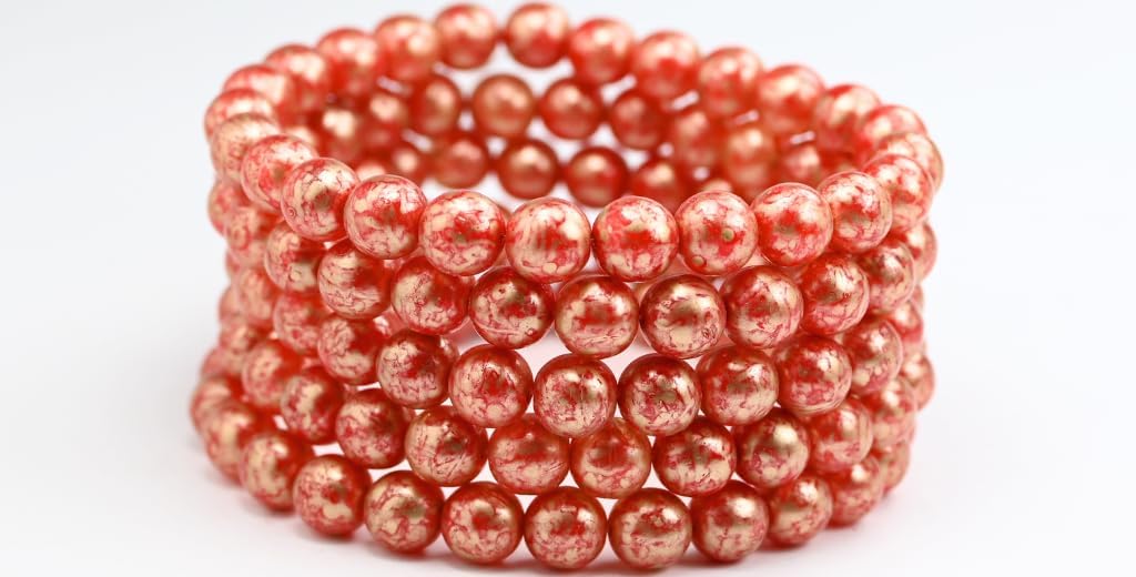 150 pcs Round Pressed Glass Beads Druck, Opal Pink Rose Gold Capri (71010-27101), 8 mm, Glass, Czech Republic