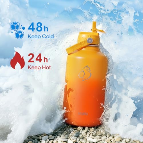 Image of BUZIO 64 oz Insulated Stainless Steel Water Bottle with Dust-proof Lids