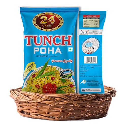 Image of 24 Carat Tunch Poha with Tastemaker, 800 gm Pack, High in Fibre, 100% Hygienically Made, Best in taste and easy to prepare