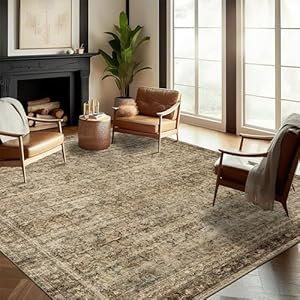 CHAMPLANT Area Rug 6×9 Washable Rug Dark Brown Vintage Rug Traditional Distressed Thin Rug Retro Kitchen Indoor Floor Cover Non Slip Carpet Floral Print Mat Living Room Bedroom Dining Room