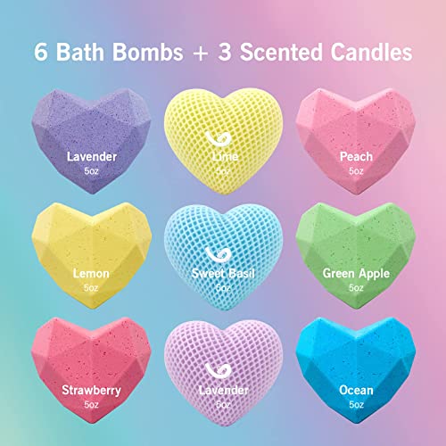 Huge Bath Bombs With Crystals And Gems Inside , Beauty Gift Set Including 6 Surprise Bath Bombs And 3 Aromatherapy Candles For Teen Or Preteen Girls……… #TOP1