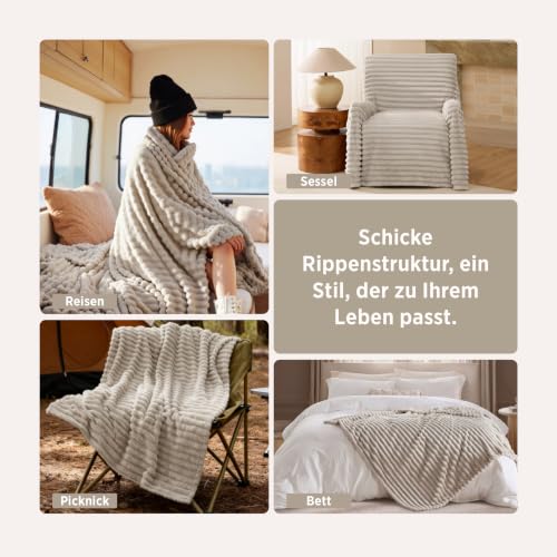 BEDSURE Kuscheldecke 150x200 Zimmer Deko - Tagesdecke, Beige – Ansicht 6