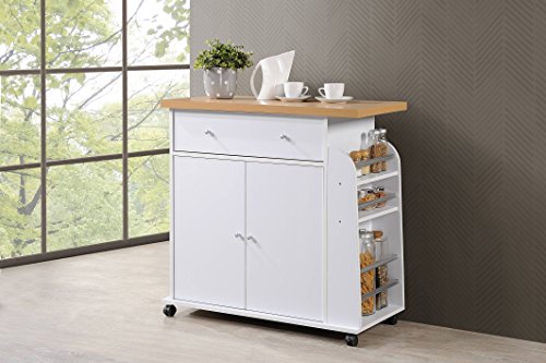 Hodedah Import Kitchen Island with Spice Rack and Towel Rack, White,