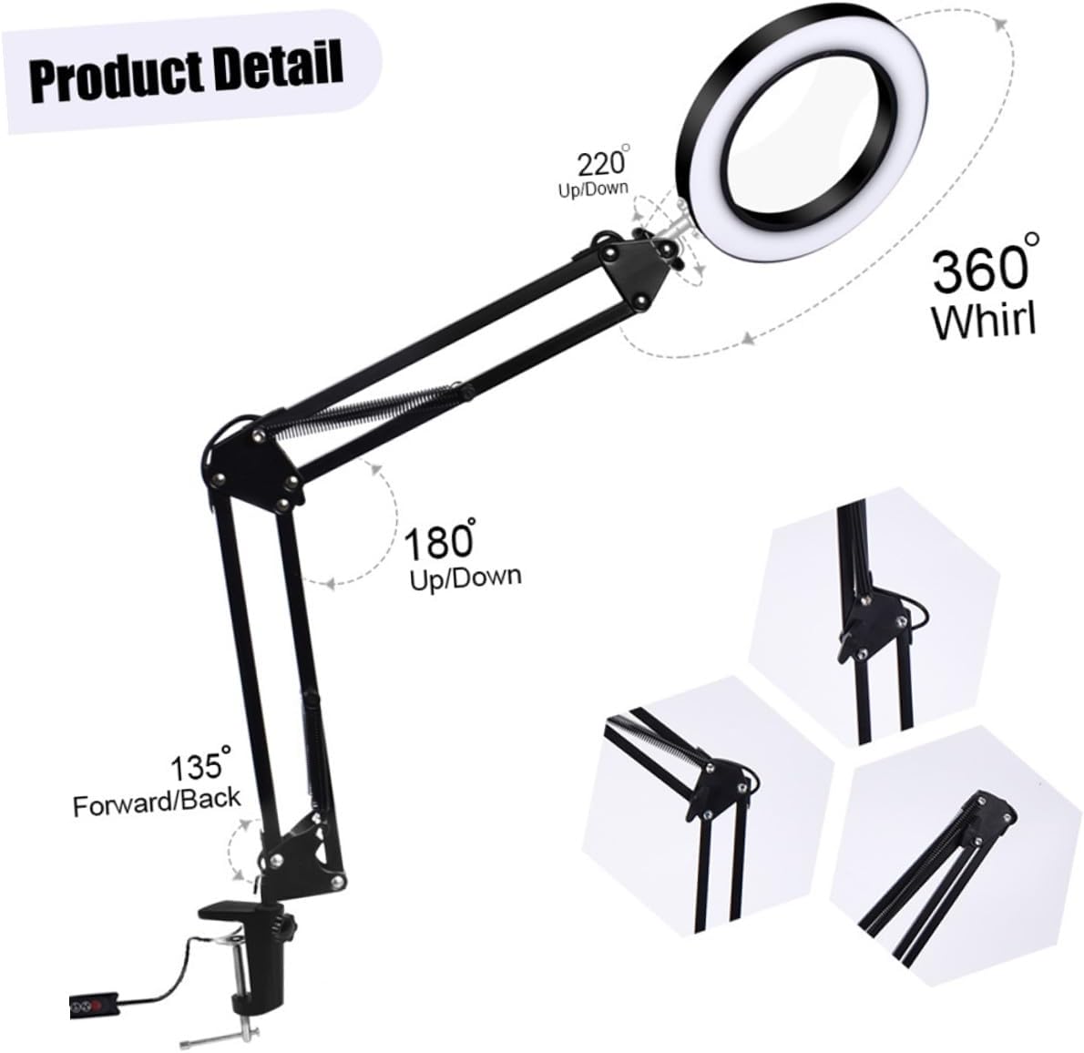 1pc Long Arm Led Magnifying Desk Lamp USB Temperatures Brightness Levels for Welding Crafts Reading Clip Design