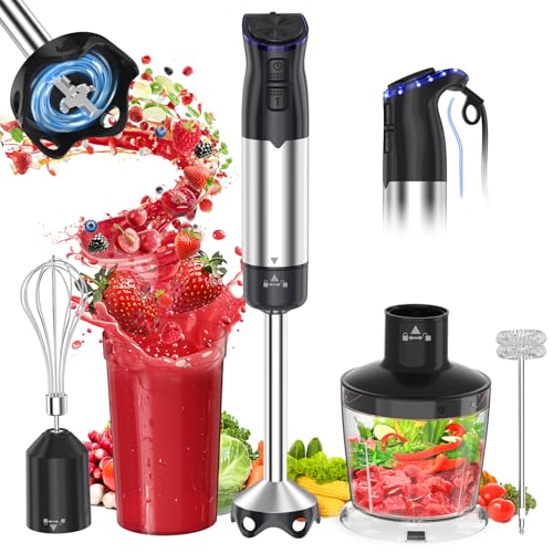 Electric Immersion Blender Handheld 1200W, 5-in-1 Hand Blender Mixer for Kitchen with 20-Speed &...