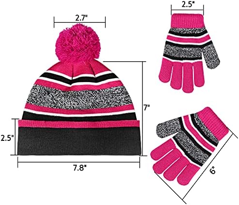 OZERO Winter Kids Knit Hat Gloves Set Warm Fleece Lining Thermal Beanie for 4-10 Year Boys and Girls