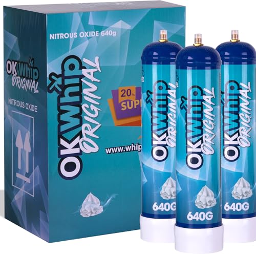 OkWhip 640g Nitrous Tank 0.95L Whipped Charger, 3-Pack