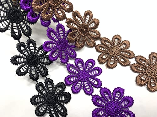 お花のレース 3M 幅2.5cm レース リボン ケミカルレース モチーフ ハンドメイド リメイク 布 生地 ハギレ (mix-n)