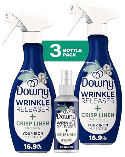 Downy Wrinkle Releaser Spray | All In One Wrinkle Release Spray, Odor Eliminator, Static Remover | Fabric Refresher & Ironing Aid for Clothes | 16.9 Fl Oz (Pack of 2) & 3 FL Oz, Crisp Linen Scent
