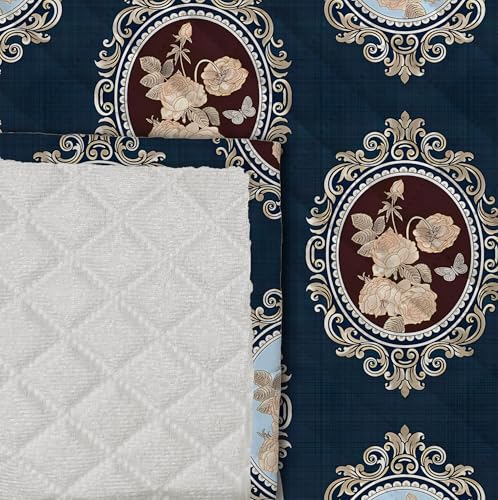 Image of Decorian Premium Soft Quilted Velvet Sofa Cover Mat, Sofa Seat Runner for Couch (Blue Damask, 4 Seater)
