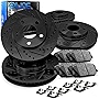 R1 Concepts Front Rear Black Drilled and Slotted Brake Rotors with Ceramic Pads, Hardware Kit, and Sensor Wire For 2012-2017 Audi A4 Quattro, A5 Quattro, A4 allroad