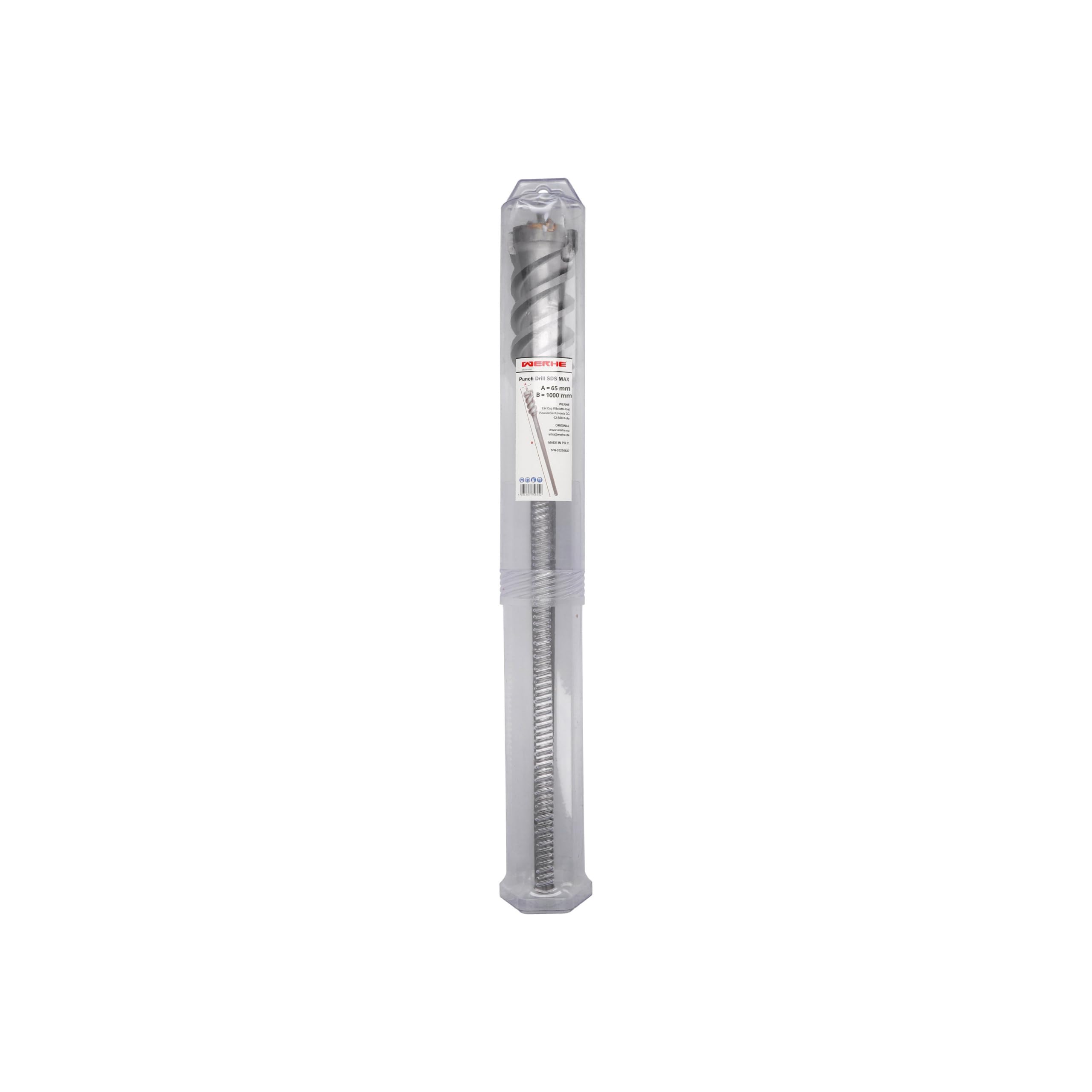 WERHE Foret perforé SDS MAX - Pour des perçages longs dans le béton et le béton armé - Tête asymétrique en carbure - Pointe de centrage - Cœur renforcé - 65 x 1000 mm
