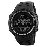 SKMEI メンズ デジタルスポーツウォッチ 電子ミリタリー腕時計 アラームストップウォッチ デュアルタイム ブラック