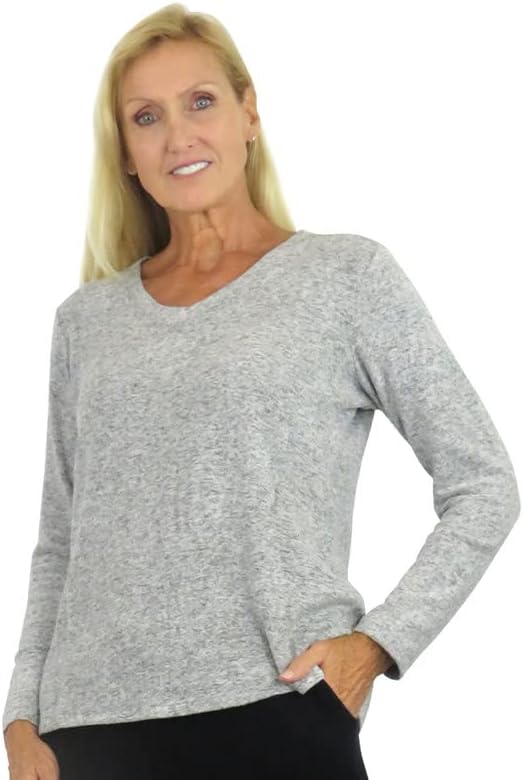 LA CERA Women's Solid V-Neck Sweater Top Long Sleeves, 80% Rayon 15% Polyester 5% Spandex, Pull On, Machine Wash - Image 2