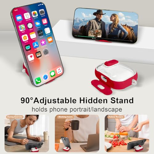 Image of Compatible Airpods Pro 3 Case (2025) with Phone Stand & Cleaner Kit,Print Soft Silicone Lock Clip Apple AirPods Pro 3rd Generation Case, Airpod Pro 3 Cover with Keychain for Women /Girls,Red