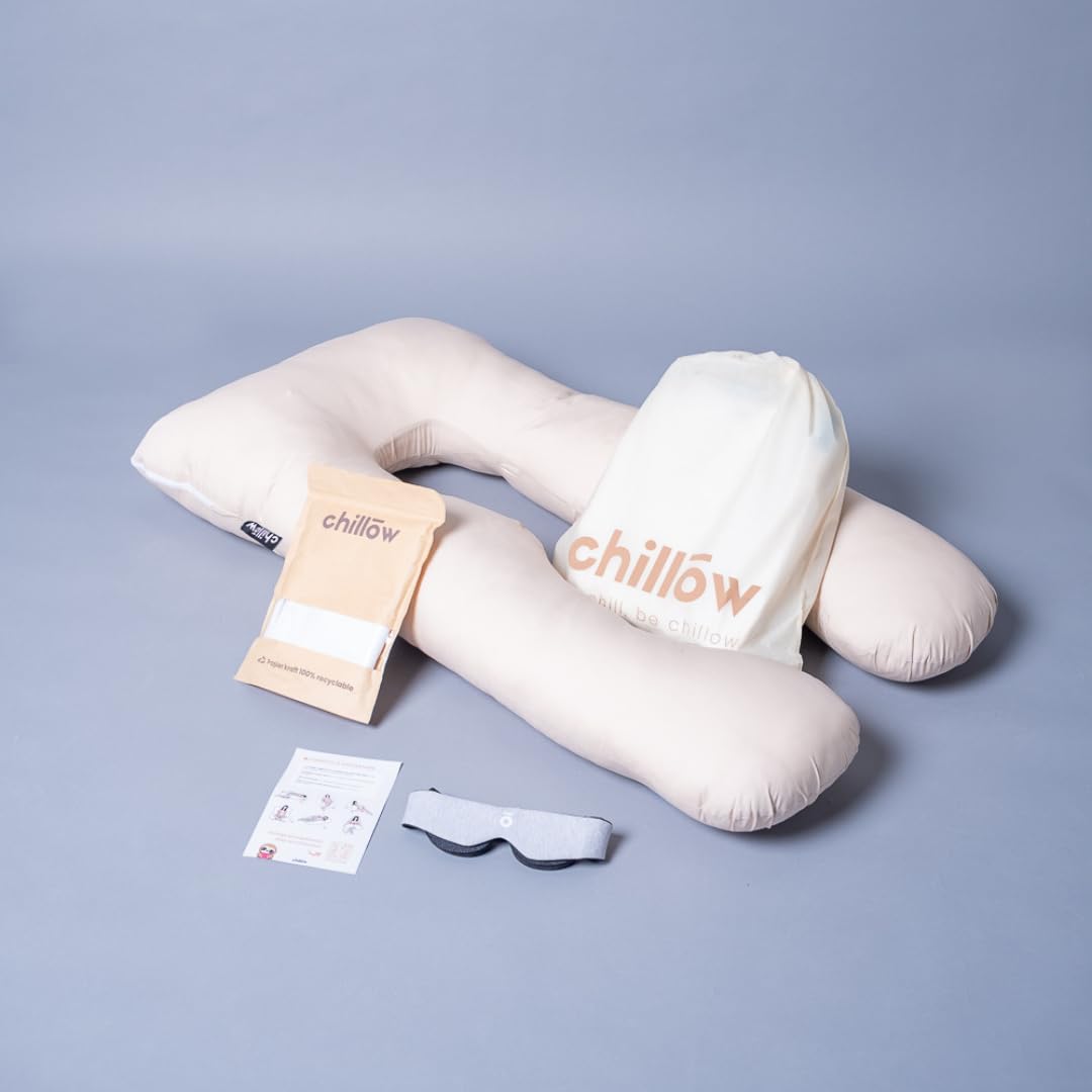 Chillow Original Körperkissen XXL - U-förmiges Schwangerschaftskissen & Seitenschläferkissen, ergonomische Stütze für Rücken, Hüfte, Knie & Kopf, Oeko-TEX, mit abnehmbarem Bezug (Beige (Baumwoll))
