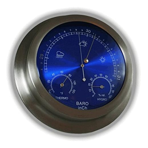 Ambient Weather WS-228TBH 9" Brushed Aluminum Contemporary Barometer with Temperature and Humidity, Metallic Radiant Blue