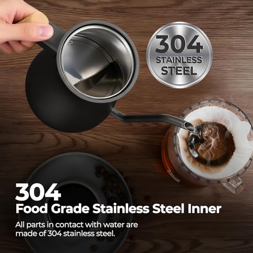 Image of Narcissus P901 Gooseneck Electric Kettle with ±1℉ Temperature Control Function, 1200 Watt Rapid Boiling in 5 Mins, Max 6 Hours Keeping Warm, 304 Stainless Steel Interior, BPA Free, Black
