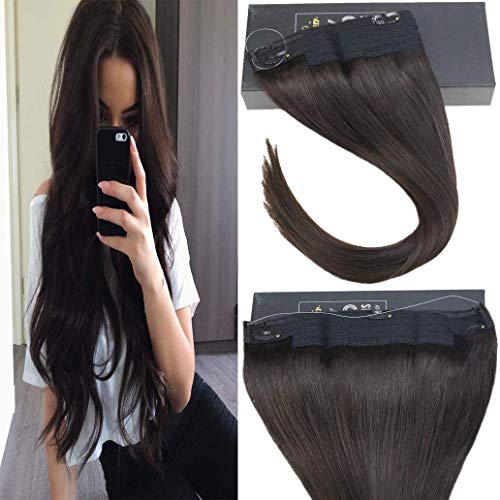Sunny 12inch Invisible Halo Hair Extensions Color Darkest Brown #2 No Clip No Glue Remy Human Hair Extensions 80g 12" Width