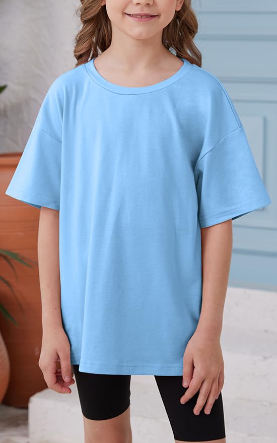 Image of ZDC Girls Short Sleeve T Shirts Kids Summer Oversized Tops Trendy Crewneck Basic Tees 5-14 Years