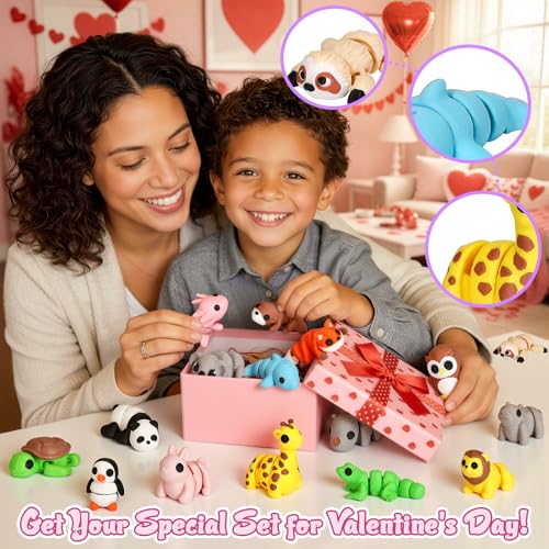 24PCS Mini 3D Printed Animals Articulated Flexible Toy Valentines Gifts for Kids Tiny Animals Figurines Exquisite Cute Pocket Pets Toy 3D Printed Miniature Figurines Desk Ornaments