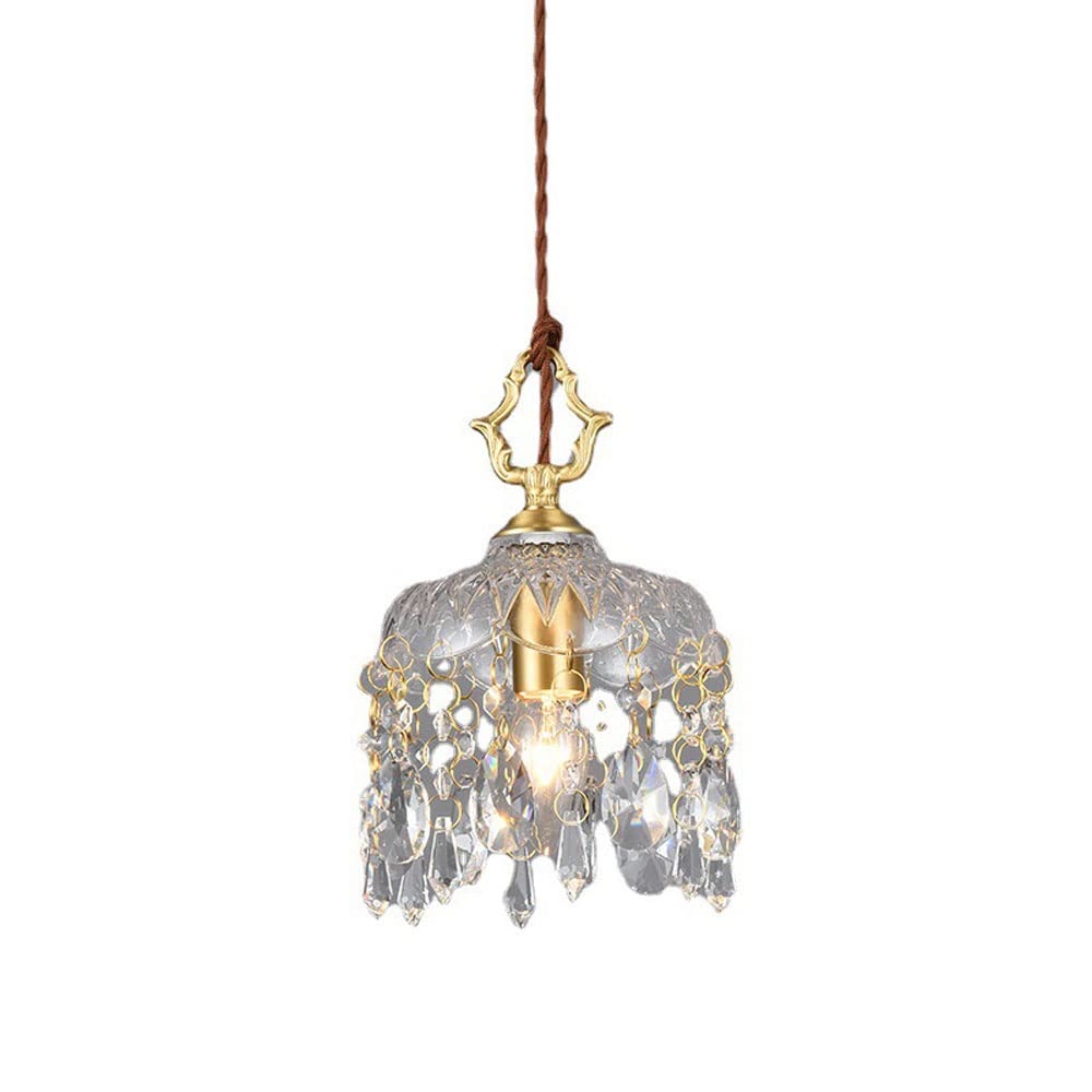 FYZDLAOR Brass Crystal Glass Pendant Light,Brass Retro Small Chandelier,for Living Room Bedroom Cafe Teahouse Bar Dining Room Club（with E14 Bulb）