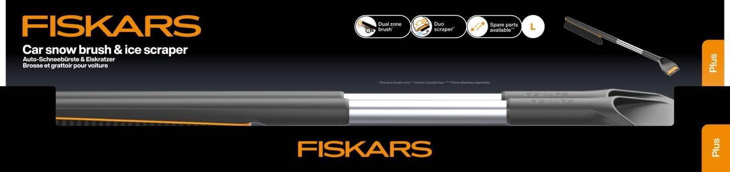 Fiskars Plus Car Snow Brush and Ice Scraper, 2 Brush Zones, Scraper with Hard and Soft Edge, Long, 76 cm, with Interchangeable Parts, 1078494