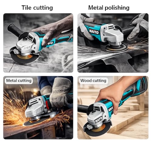 Image of KAITO Cordless Angle Grinder 115mm | 48V Li-ion | 8500-11000 RPM | Brushless Motor | Variable Speed Control | Includes 2 Batteries & Fast Charger | Heavy-Duty Cutting & Grinding Tool