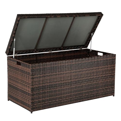 VINGLI Outdoor Wicker Storage Box, 132 Gallon Patio Rattan Deck Box, Wicker Storage Bench for...
