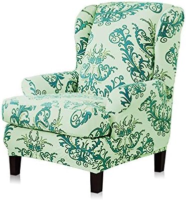 TIKAMI Wing Chair Slipcovers 2-Piece Spandex Stretch Sofa Covers with Arms Printing Pattern Fabric Furniture Protector(Green Pattern)
