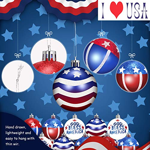 24 Pieces 4Th Of July Patriotic Ball Ornament Independence Day Ball Hanging Pendant Ornament American Flag Tree Hanging Decor For Usa Themed Party Veteran's Day Wedding Christmas Home Wall Decorations #TOP2