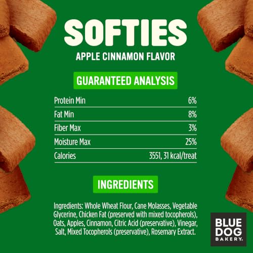 Image of Blue Dog Bakery, Softies Apple Cinnamon Chewy, Small Dog Treats 10oz 1pk | Soft & Chewy Oven-Baked Dog Treat Chews, Made with Real Apples & Other Real Premium Wholesome Ingredients in the USA