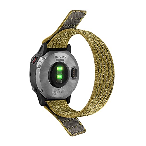 【SQHYWJ】22mm 26mm ナイロンループ交換用ベルトGarmin Fenix 8 Fenix 7x Fenix 7 Fenix 6 Fenix 5 シリーズに対応 超軽量で速乾性 通気 性 脱着簡単 簡単取り付け 男女兼用(黄緑 22mm)