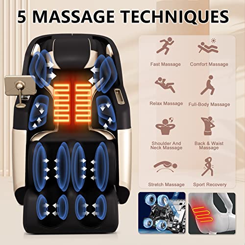 Bilitok Sl-Track Massage Chair Recliner, Body Scan Full Body Zero Gravity Massage Chair With Ai Voice Control, Heating, Bluetooth Speaker, Airbags, Touch Screen, Foot Roller, Gold #TOP2