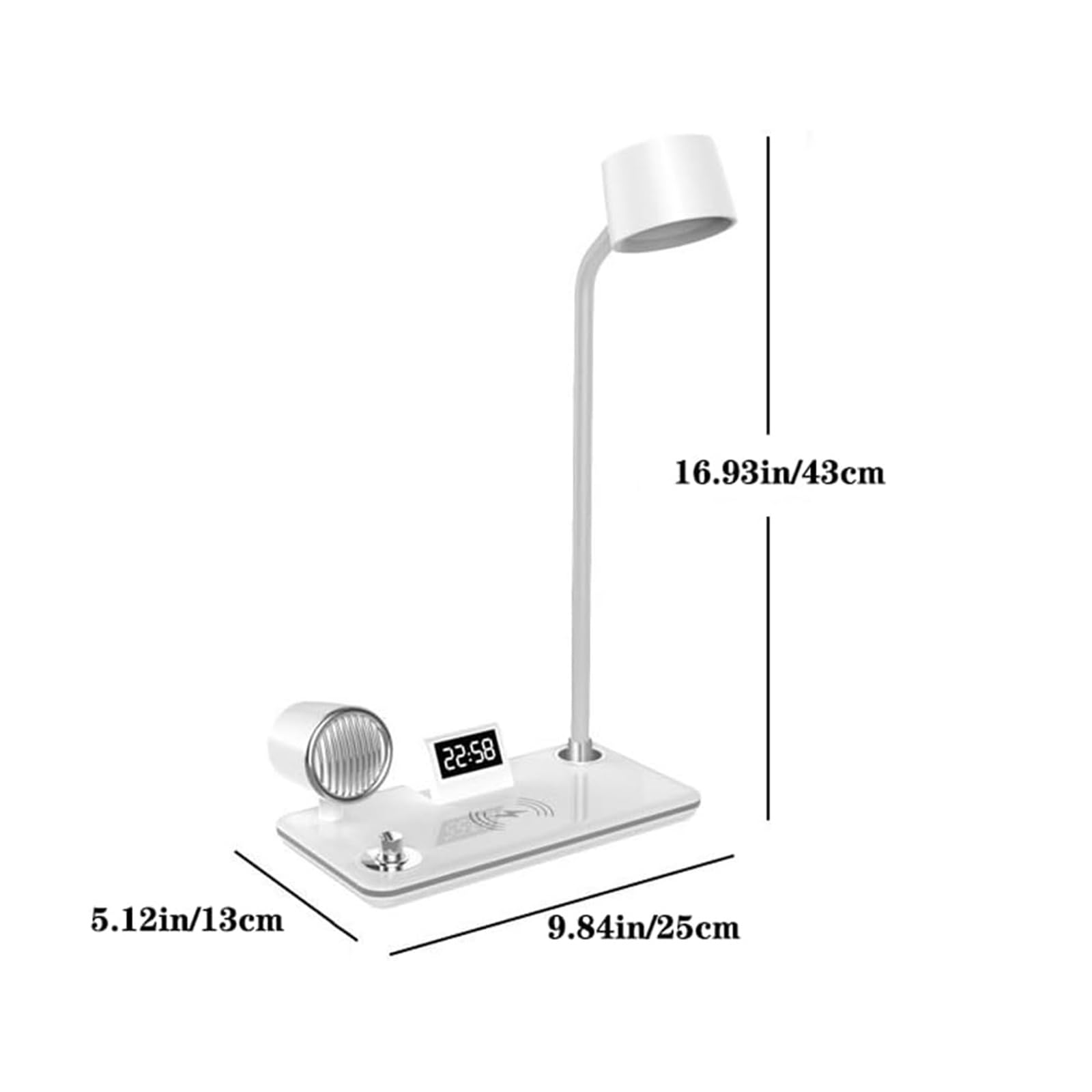 LED Lámparas de Mesita 15W Inalámbrica Cargador Lámpara de Mesa con 3 Modos de Color Táctil Regulable Lámpara de Noche con Bluetooth Altavoz & Reloj Iluminación de Mesa Rotación para Estudio (Blanco)