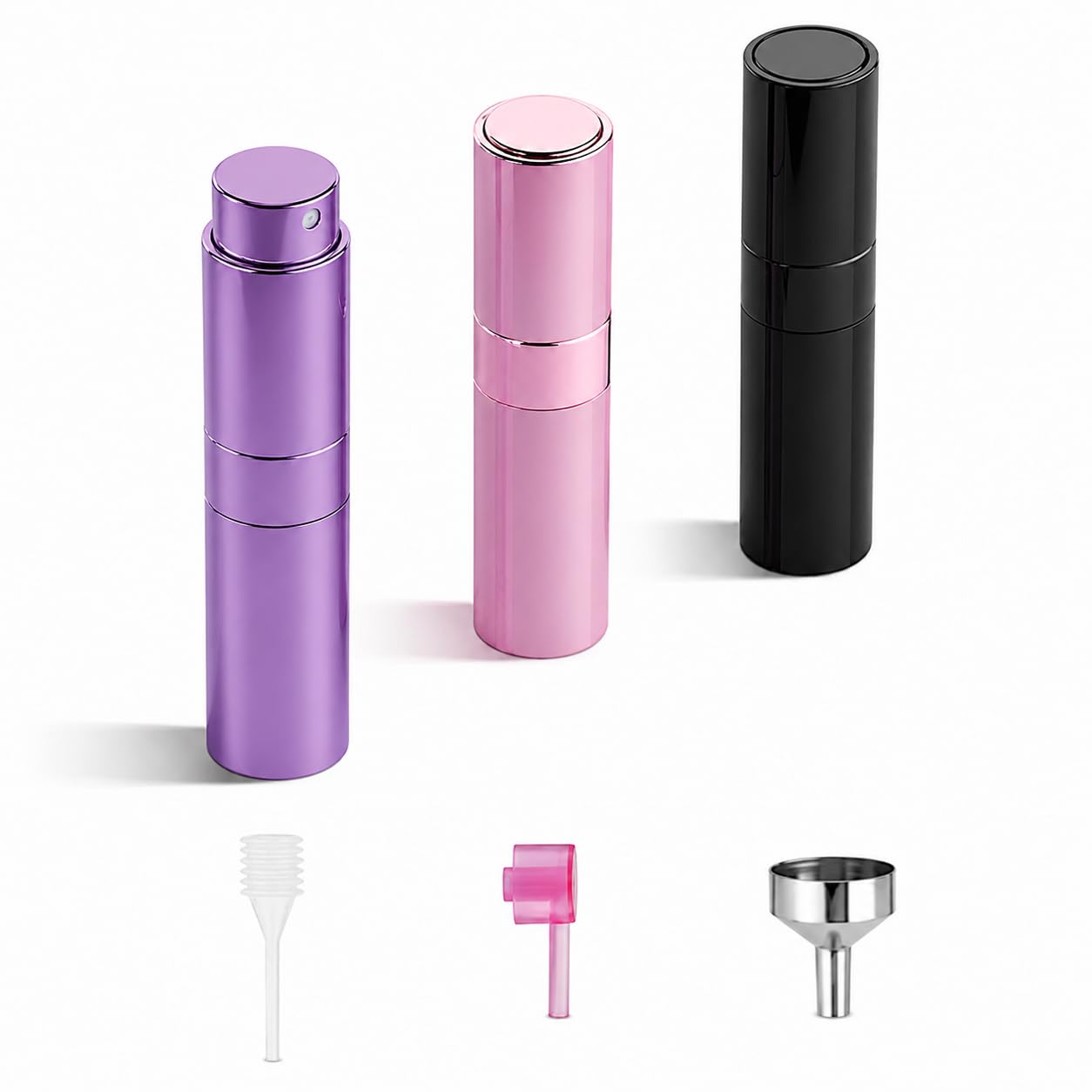 VSHLOM Refillable Perfume Atomizer Travel Bottle 10ml, Portable Aluminum Mini Cologne Sprayer with Twist-Up Nozzle, Leak Resistant Refillable Spray Container (1, PURPLE,PINK,BLACK)-image-38