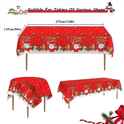 BOFYTR Christmas Table Cloth, Decoration Red Tablecloth with Santa and Snowman - Image 3