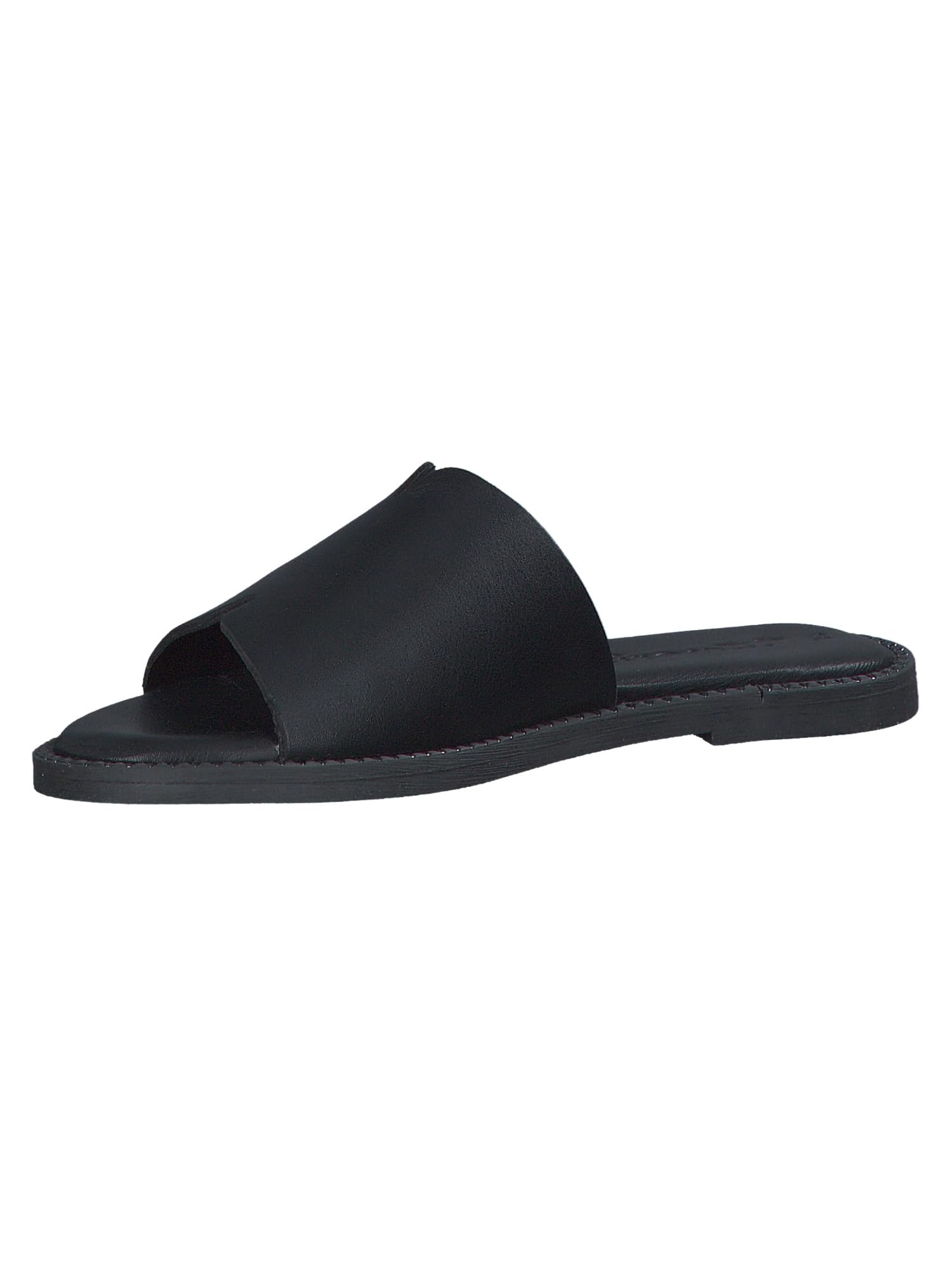 Tamaris Damen Pantolette Leder flach, schwarz, 37 EU