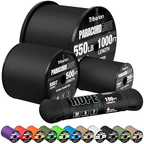 Paracord Rope 550 lb - 100ft Heavy Duty Black