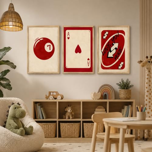 Image of Livin'luxe Set of 3 Lucky 7 Playing Card Wall Paintings for Living Room Bedroom Game Room Decor with Premium Wooden Color Synthetic Frame (25.5 x 19.5 Inch) NM03-92