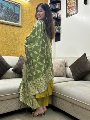 Image of VredeVogel Women's Embroidered Chanderi Silk Jacquard Straight Kurta Pant Set with Dupatta | Perfect for Festive & Casual Ethnic Wear Kurta Set