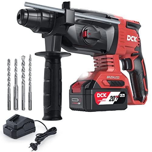 DCK 20V 2,7J 3-in-1 Bohrhämmer mit 4 SDS plus Wechselfutter und LED-Arbeitslicht, inkl. 4,0Ah Akku und 2,0A Ladegerät, Bohrleistung Ø Metall 13 mm, Beton 24mm, Holz 28 mm Cover