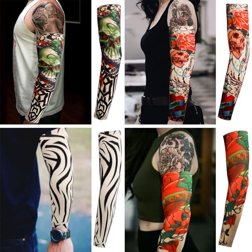 Image of YARIEW 6pcs Temporary Tattoo Sleeves for Men and Women - Fake Tattoo Covers for Arms with Sun Protection