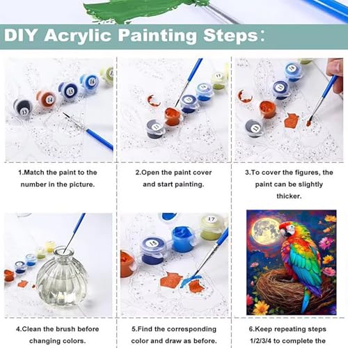 Pintura al óleo de lienzo con pinceles kit de colorear cuadros para pintar por números niños 6
